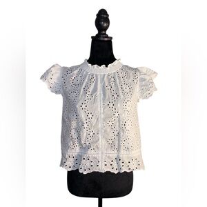 Jennifer and Grace White Top with Eyelet Detailing Throughout Sz Medium